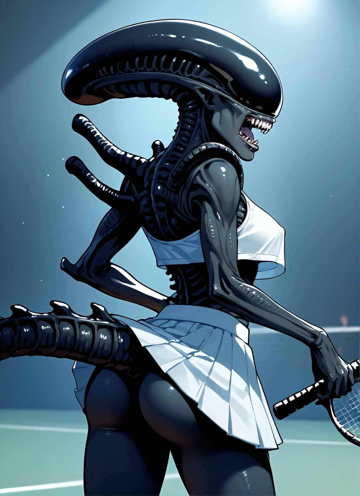 1girl, ass, racket, skirt, tennis racket, sportswear · Yamete.gg
