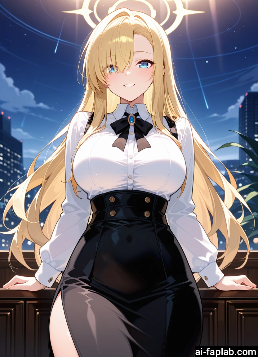1girl, long hair, breasts, blonde hair, skirt, blue eyes