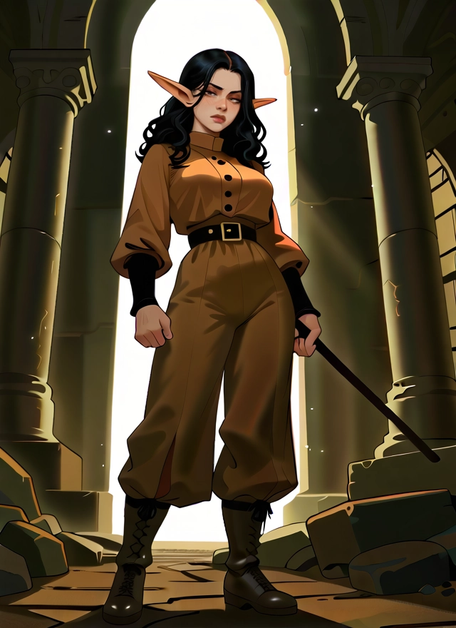 1girl, pointy ears, black hair, solo, elf, boots · Yamete.gg