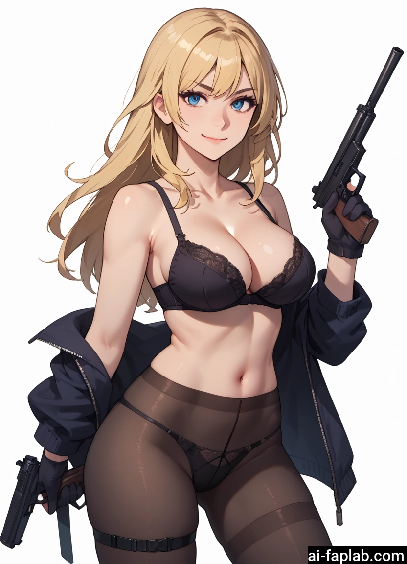 1girl, breasts, underwear, weapon, pantyhose, gun · Yamete.gg