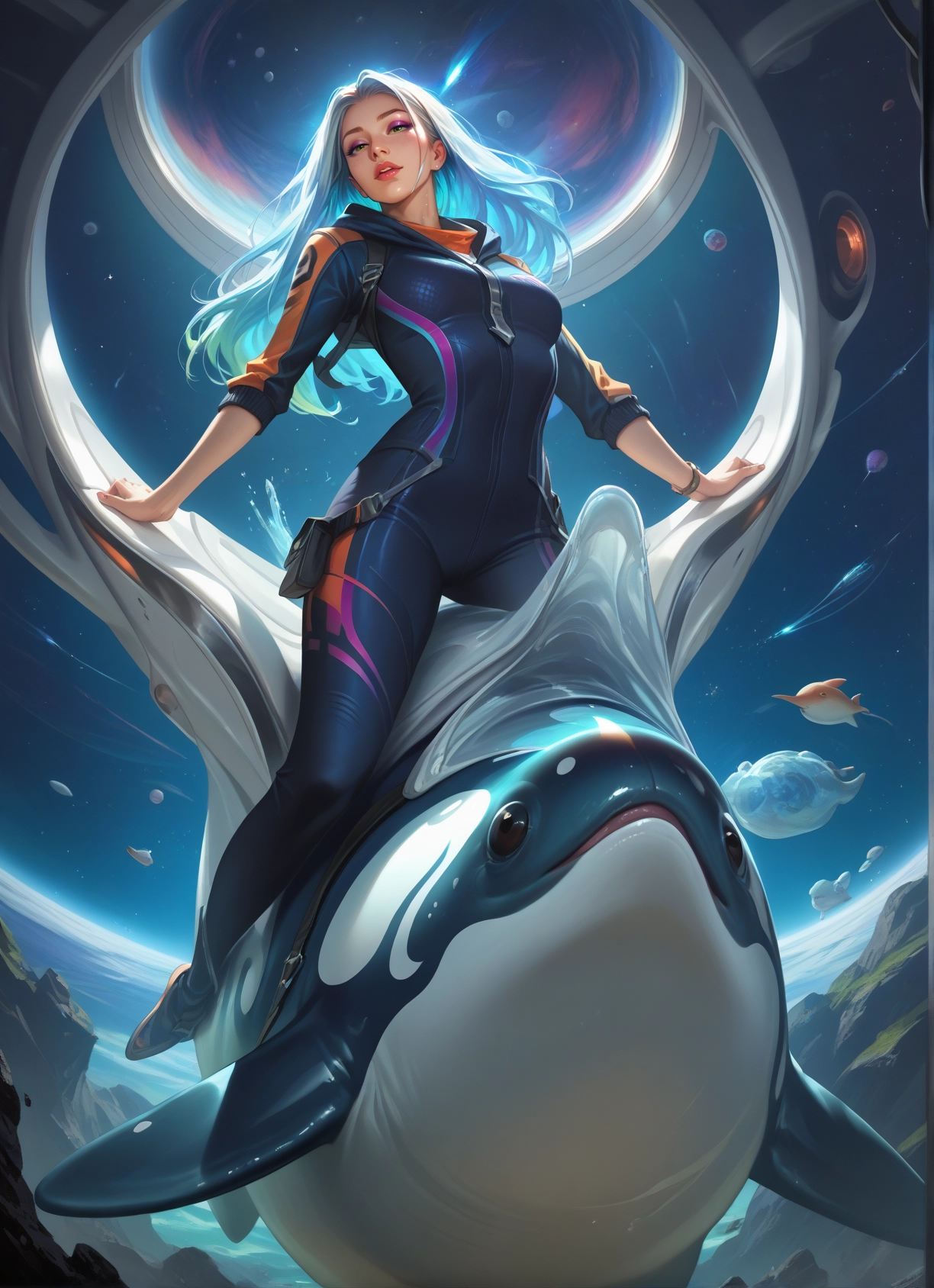 1girl, bodysuit, long hair, breasts, space, erection · Yamete.gg