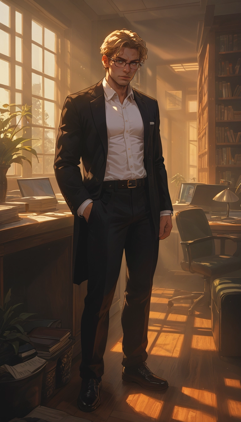 1boy, male focus, solo, glasses, pants, shirt · Yamete.gg