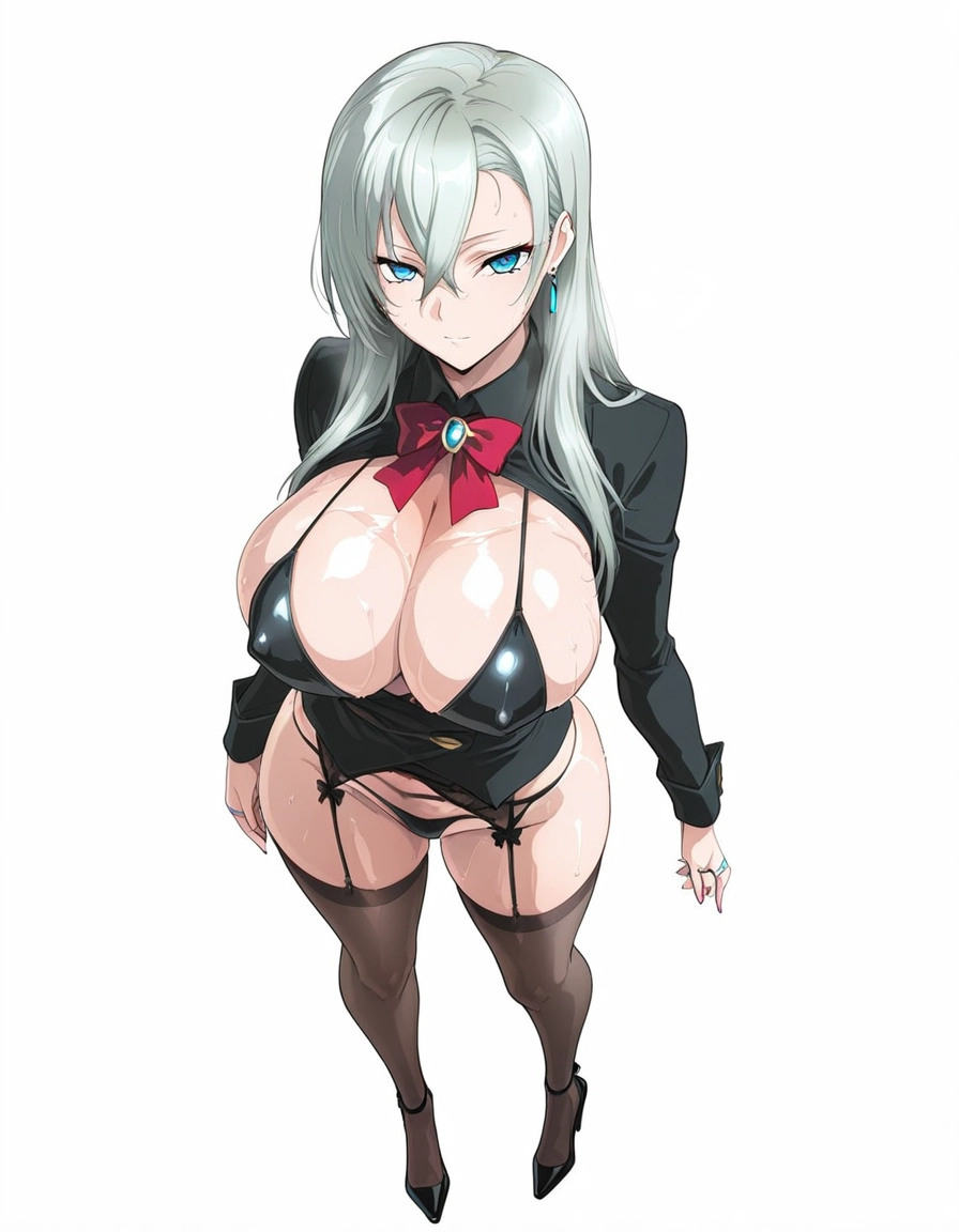 1girl, breasts, jewelry, solo, thighhighs, blue eyes