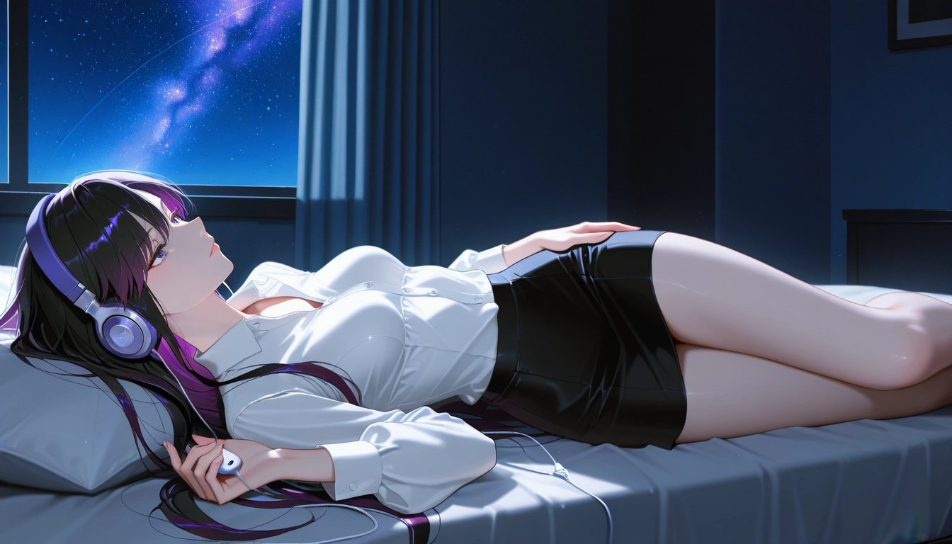 1girl, lying, solo, shirt, skirt, white shirt · Yamete.gg