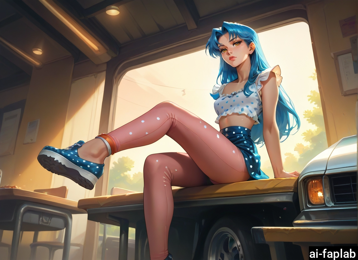 1girl, long hair, solo, blue hair, skirt, sitting · Yamete.gg