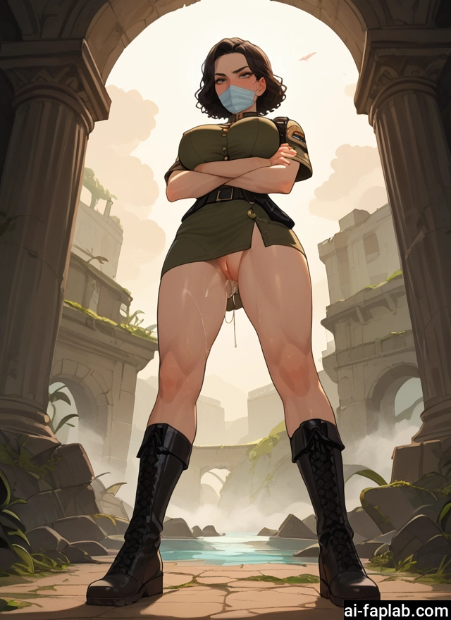 1girl, solo, boots, breasts, mask, crossed arms · Yamete.gg
