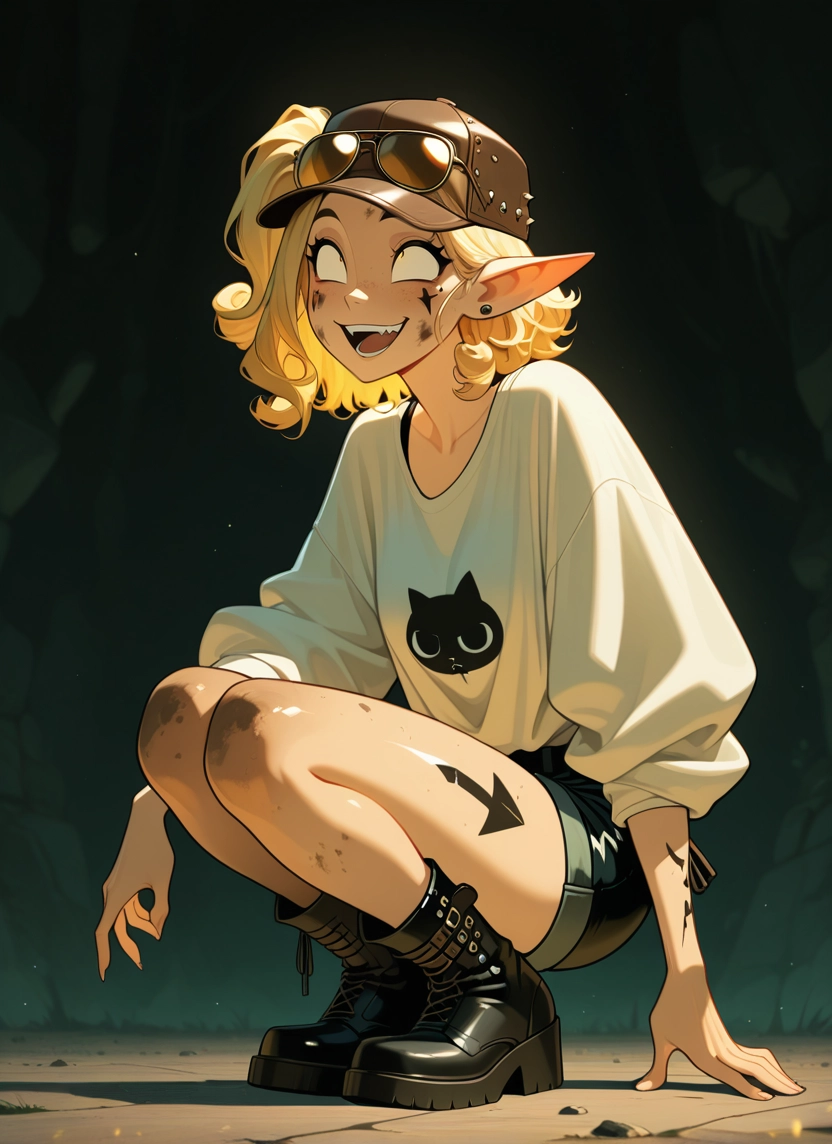 1girl, pointy ears, solo, blonde hair, shorts, glasses · Yamete.gg