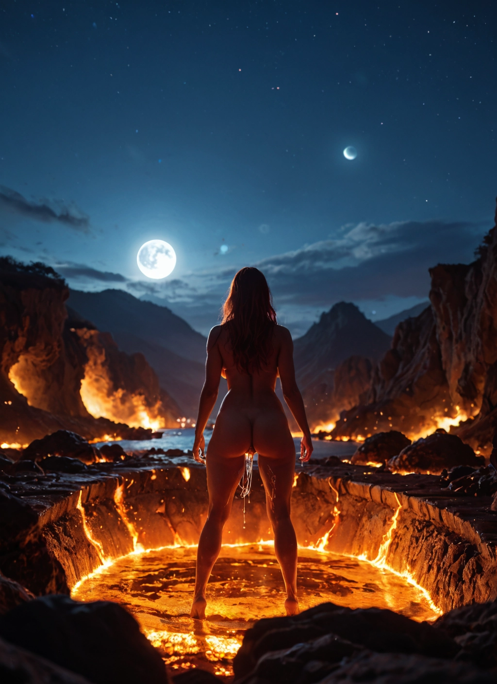 1girl, ass, nude, moon, solo, long hair · Yamete.gg