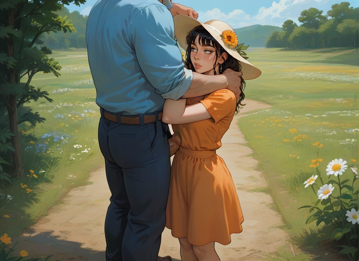 1girl, hat, 1boy, flower, outdoors, dress · Yamete.gg