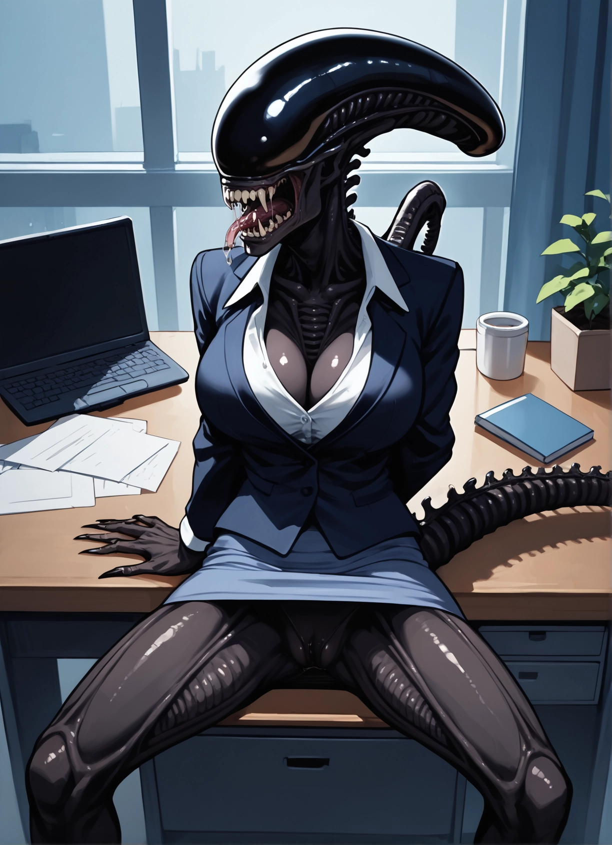 breasts, 1girl, computer, skirt, tongue, laptop · Yamete.gg