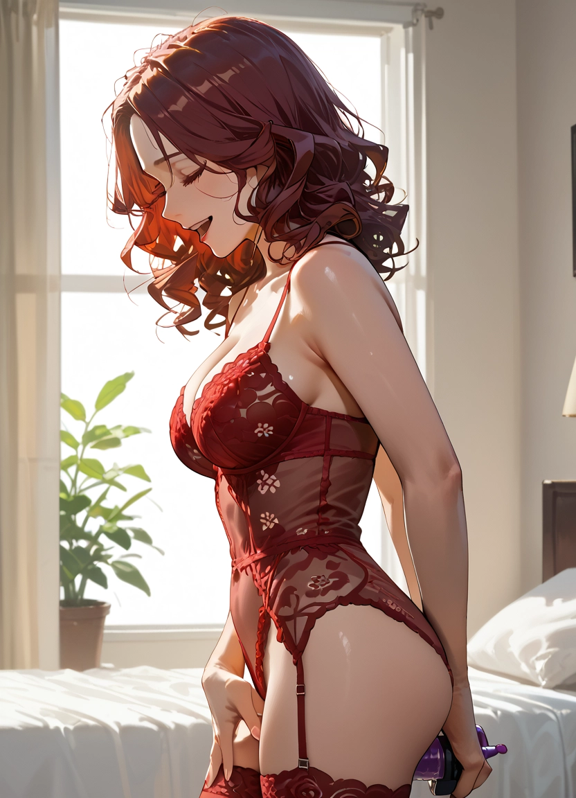 1girl, breasts, solo, closed eyes, thighhighs, open mouth