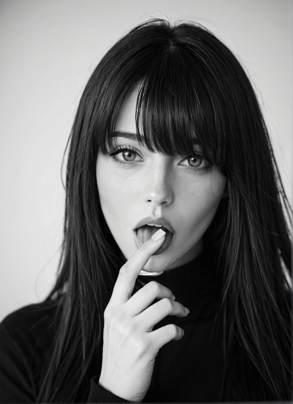 1girl, monochrome, greyscale, solo, long hair, looking at viewer