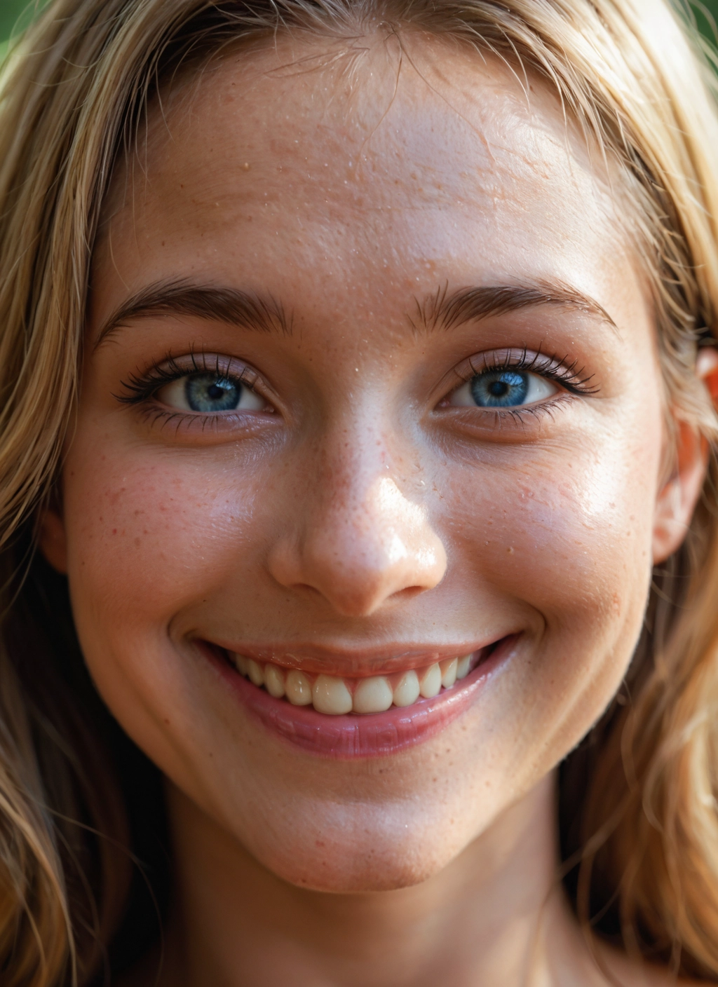 1girl, solo, smile, blue eyes, blonde hair, teeth · Yamete.gg