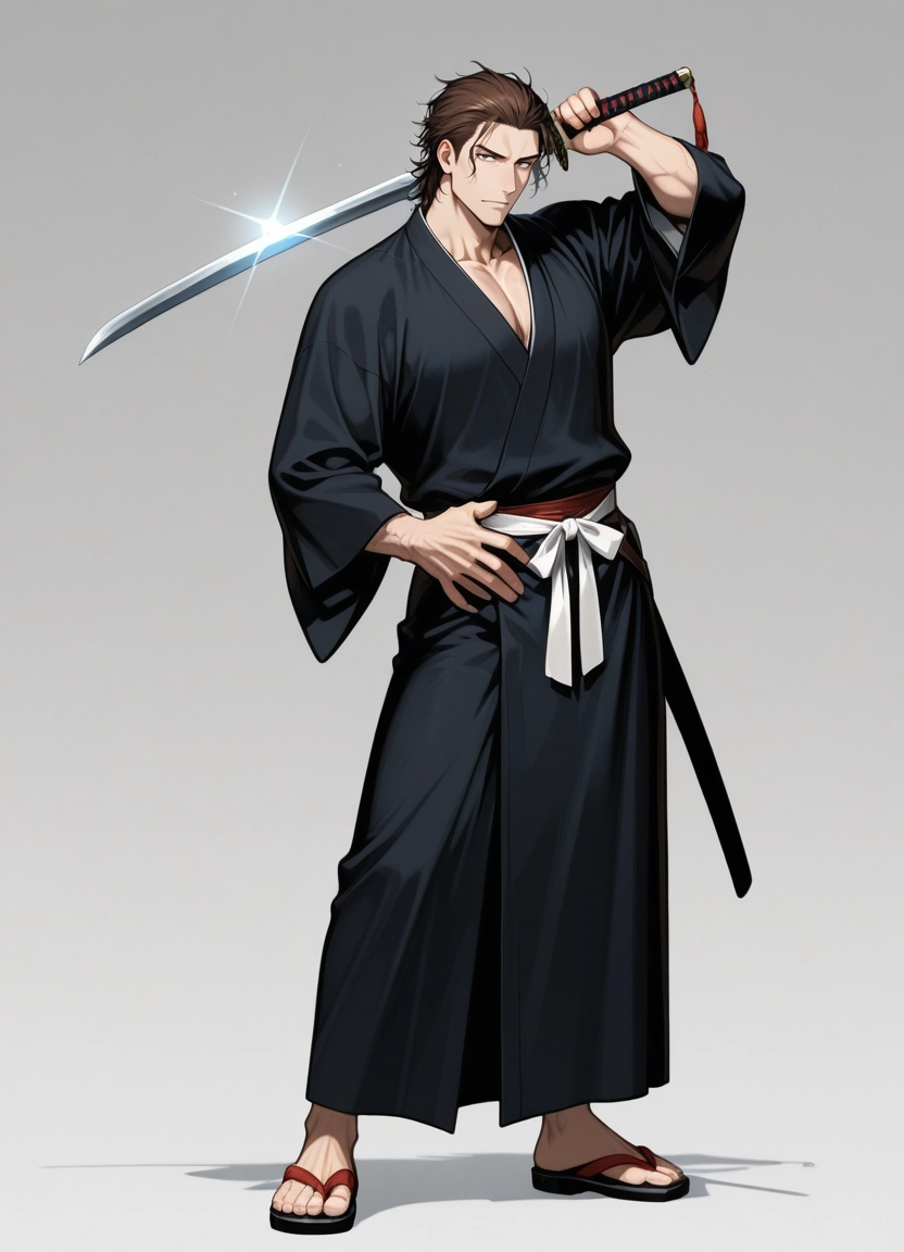 bara, sword, 1boy, weapon, male focus, japanese clothes · Yamete.gg
