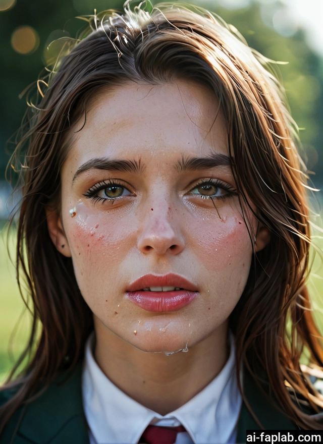 1girl, solo, looking at viewer, brown hair, necktie, mole