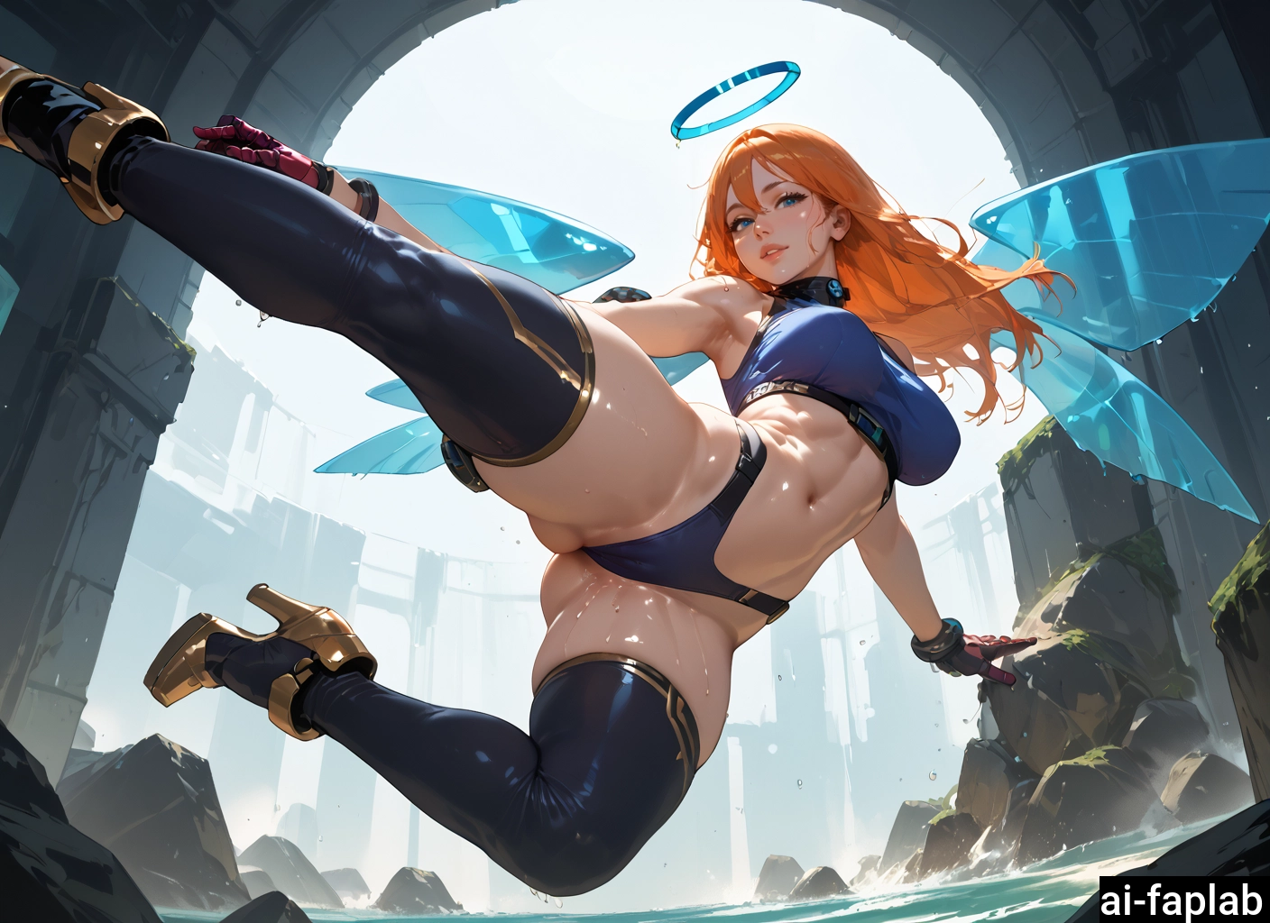 1girl, wings, breasts, gloves, high heels, thighhighs · Yamete.gg
