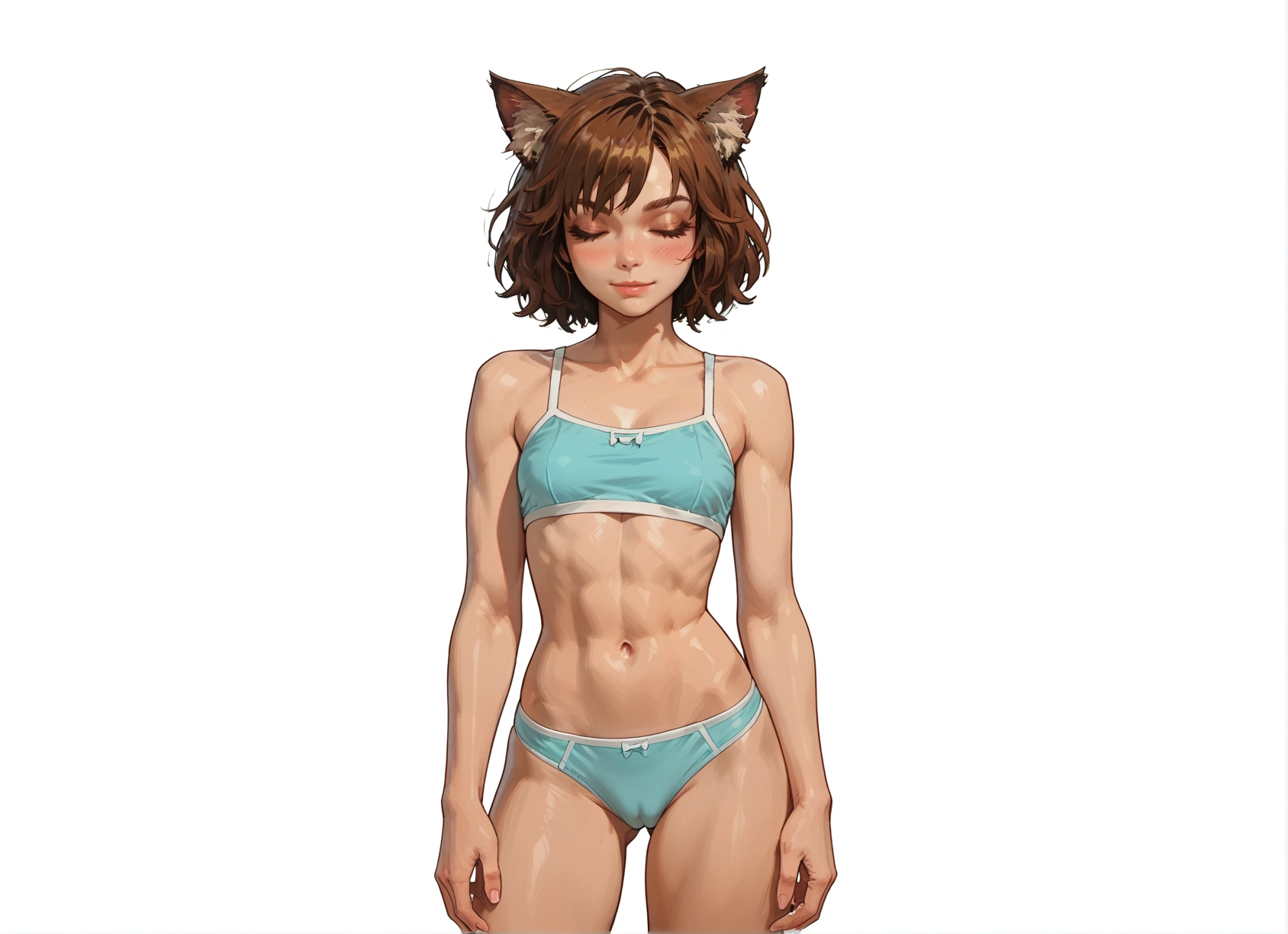 1girl, animal ears, solo, underwear, panties, brown hair · Yamete.gg