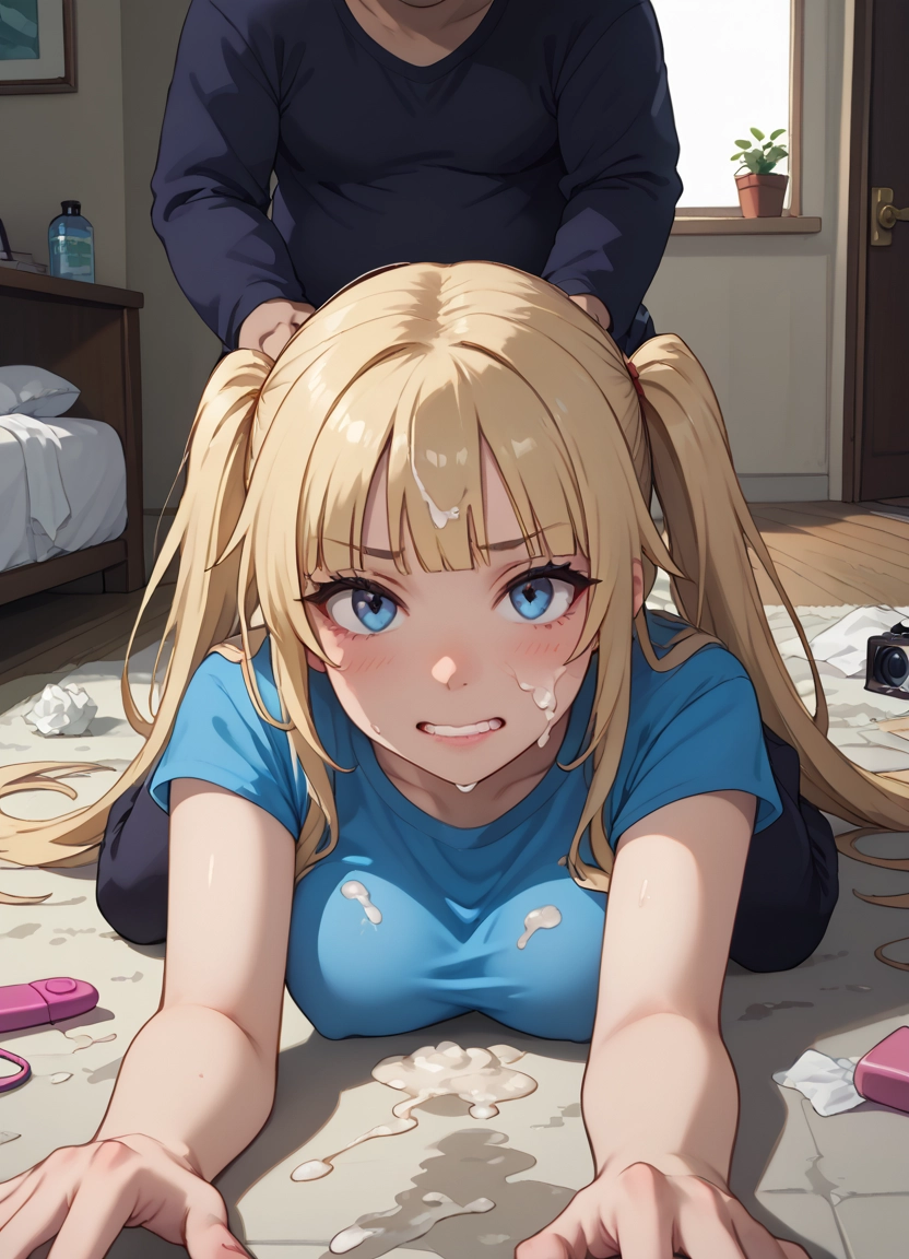 1girl, breasts, blonde hair, blue eyes, 1boy, twintails · Yamete.gg
