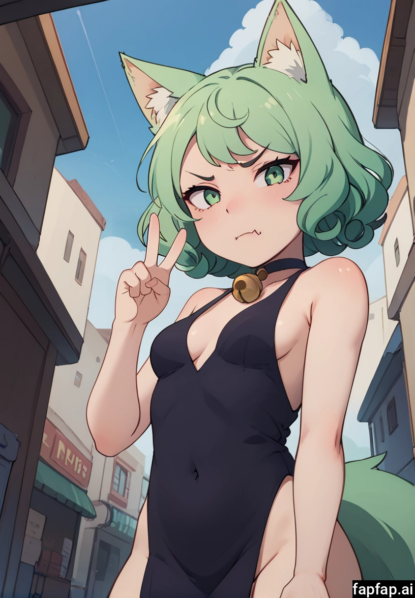 1girl, breasts, animal ears, dress, green eyes, solo · Yamete.gg