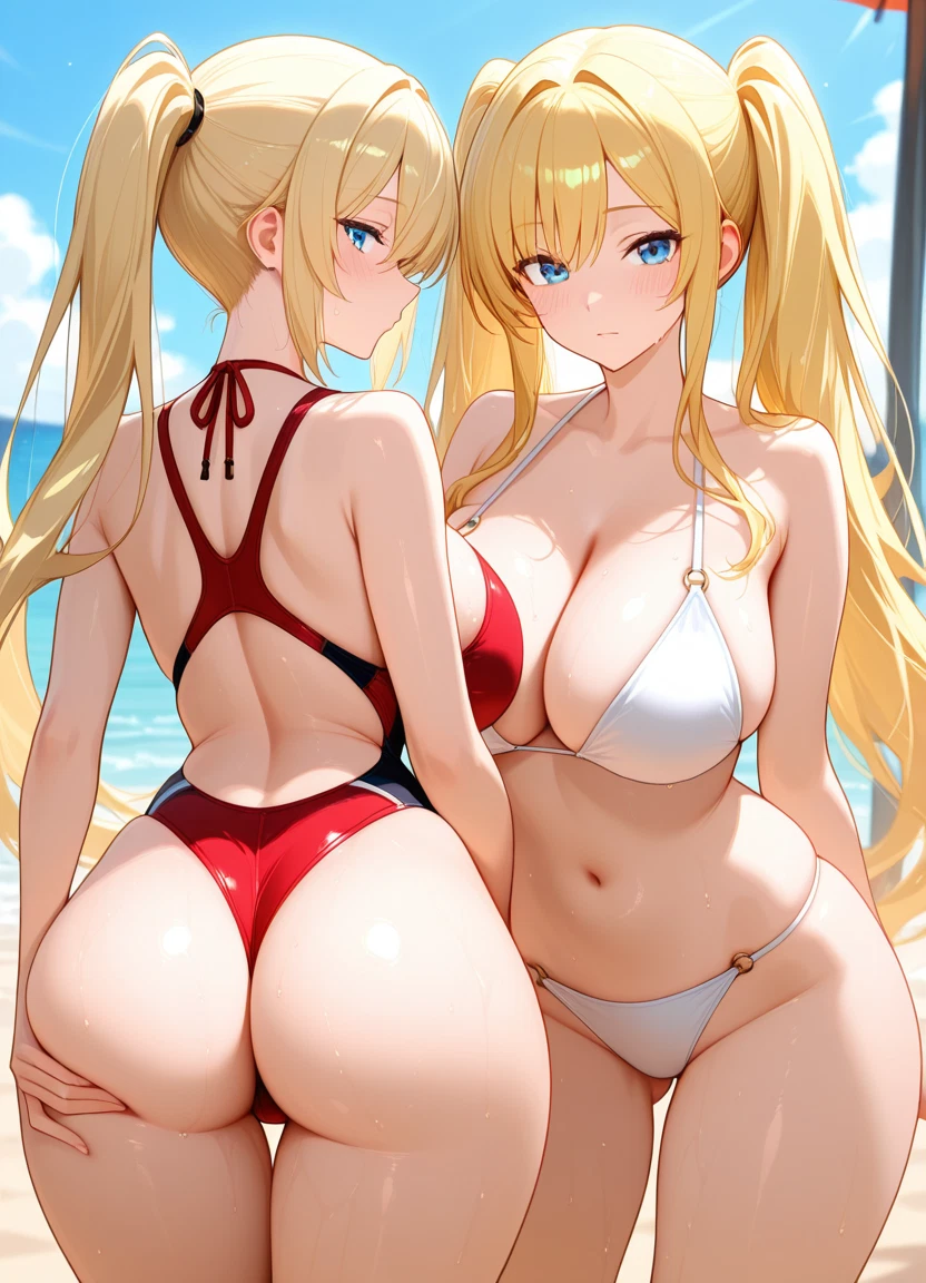 breasts, swimsuit, blonde hair, large breasts, multiple girls, 2girls · Yamete.gg