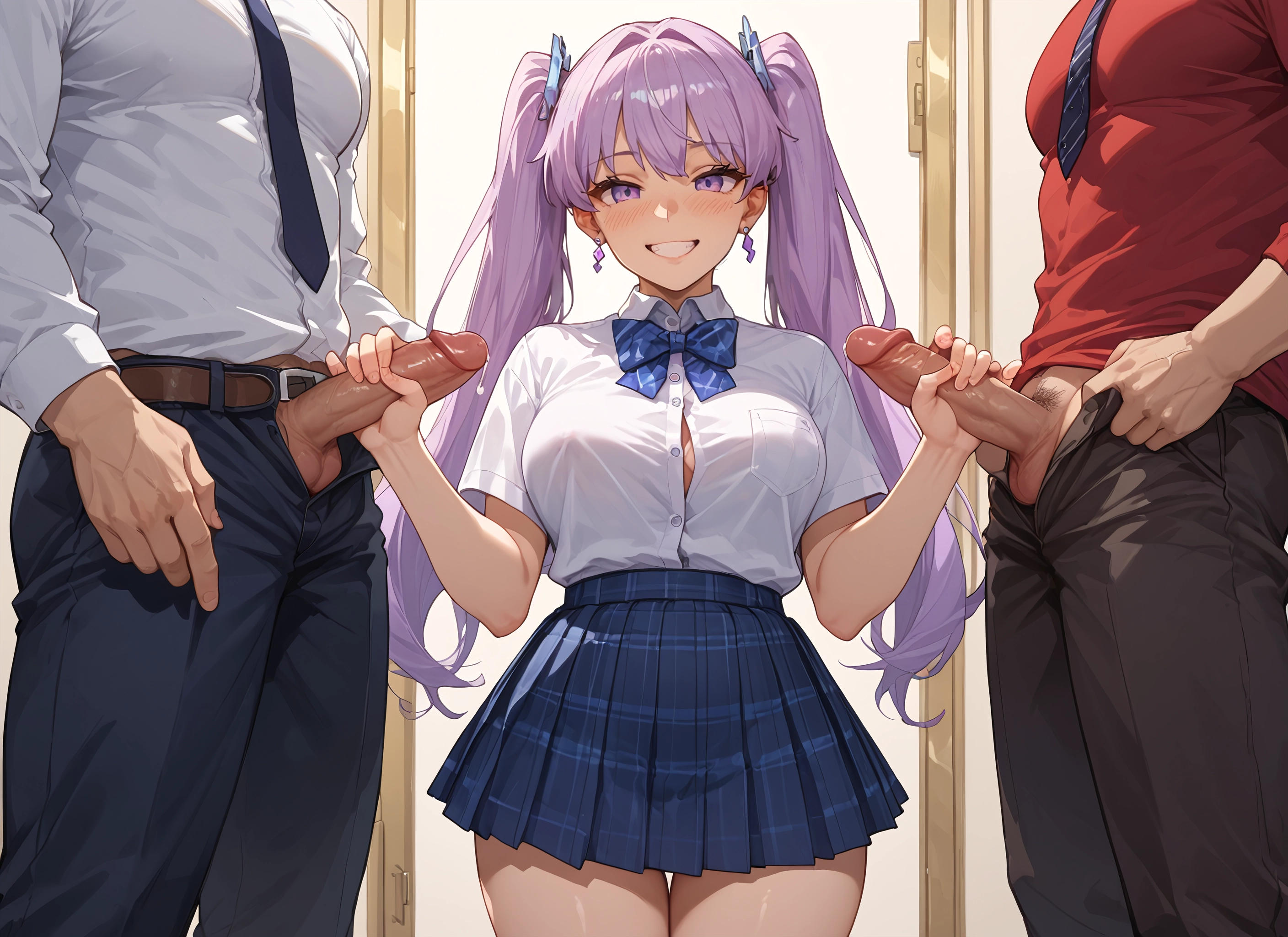 penis, handjob, 2boys, hetero, multiple boys, 1girl · Yamete.gg