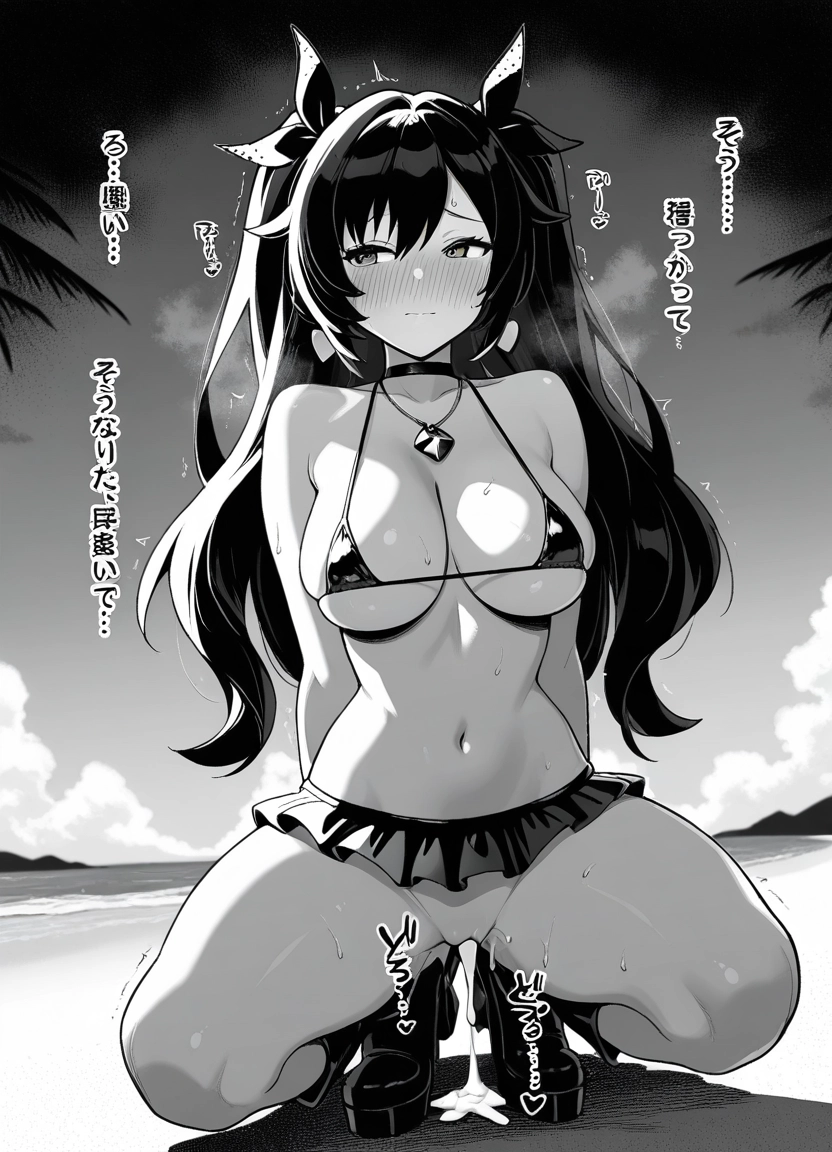 1girl, solo, greyscale, monochrome, breasts, swimsuit · Yamete.gg
