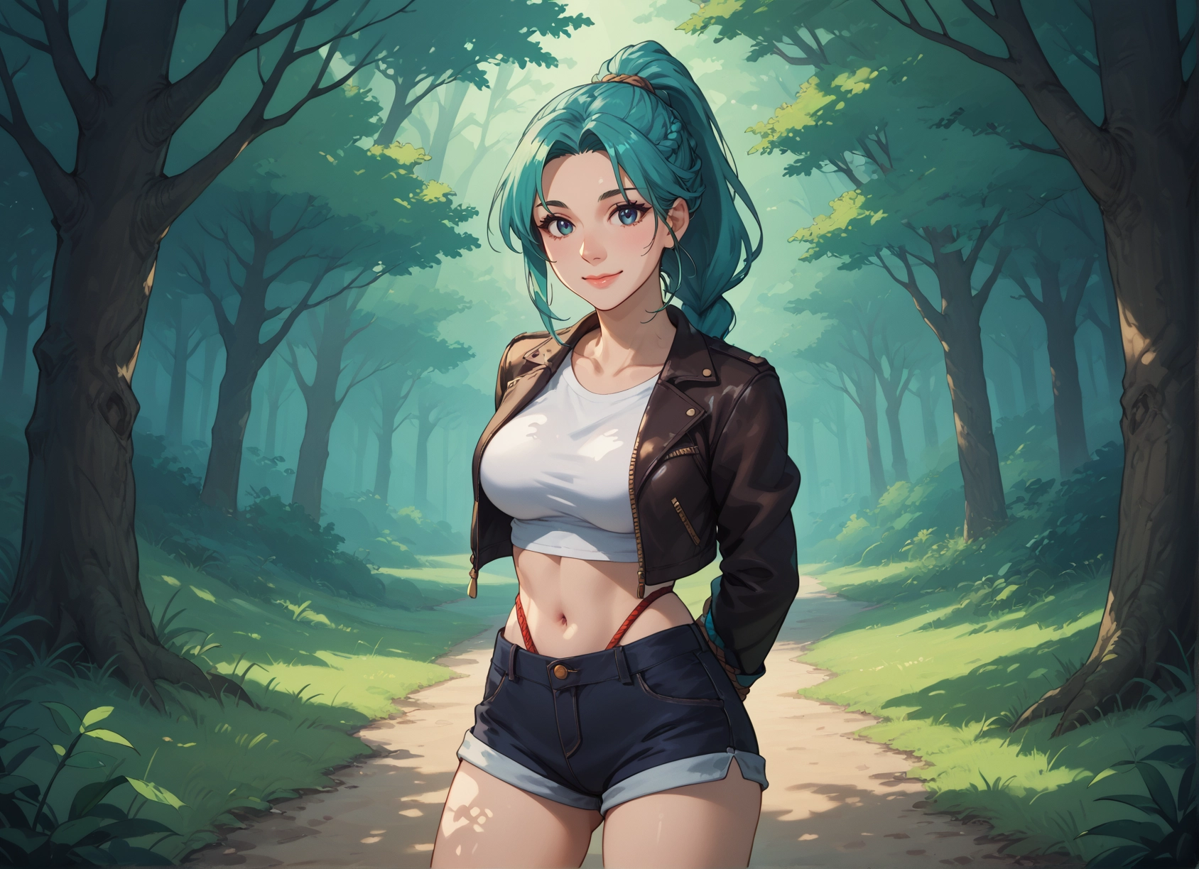 1girl, shorts, solo, navel, breasts, jacket · Yamete.gg
