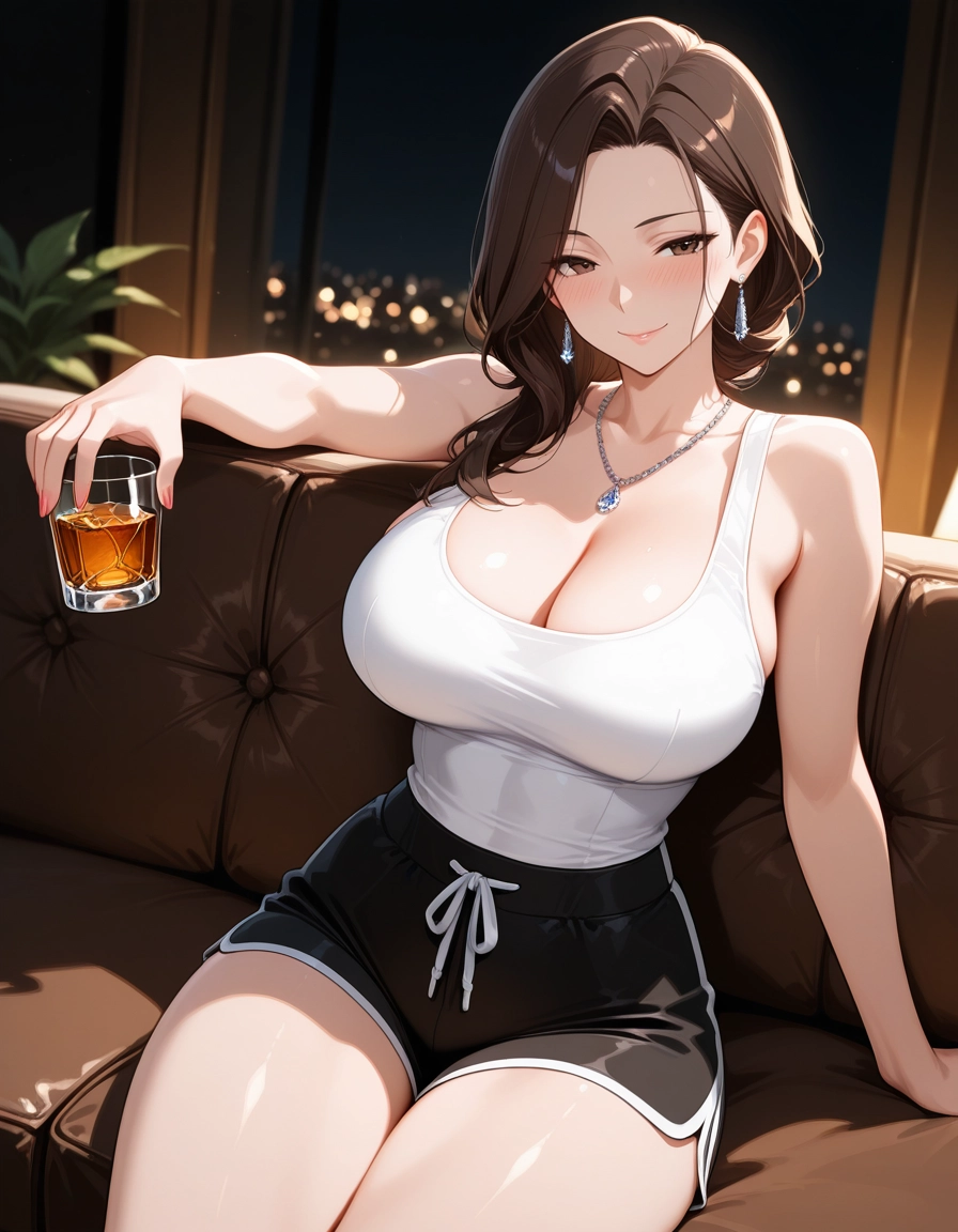 1girl, breasts, jewelry, solo, shorts, necklace · Yamete.gg