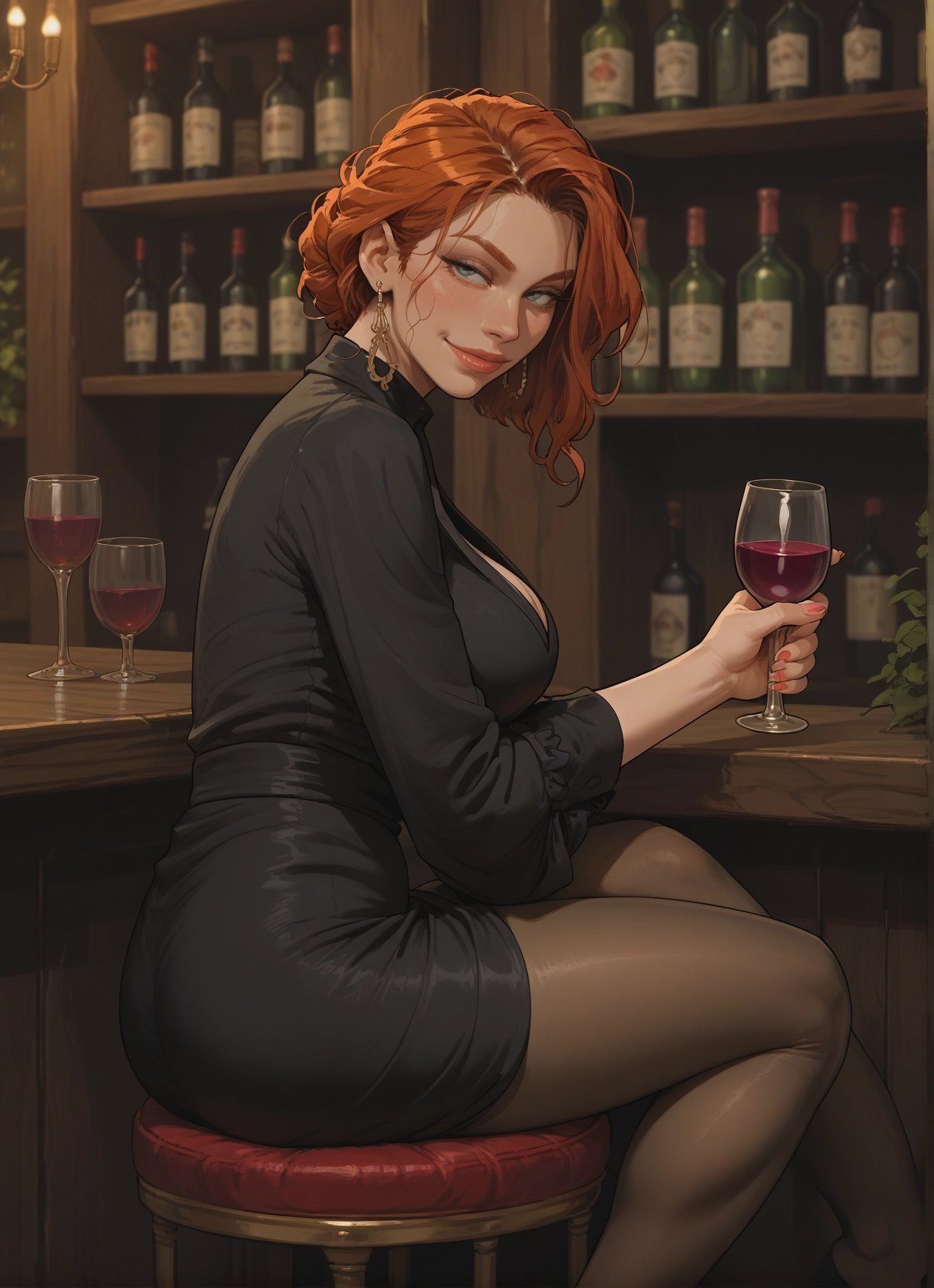 1girl, pantyhose, jewelry, breasts, cup, earrings · Yamete.gg
