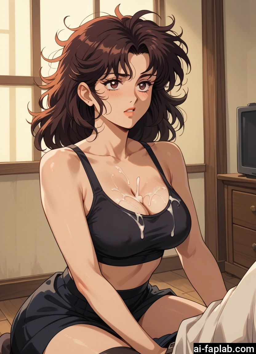 breasts, 1girl, cum, brown hair, cum on body, brown eyes · Yamete.gg