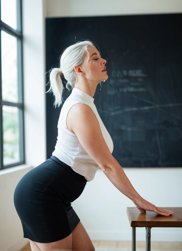 1girl, skirt, solo, chalkboard, classroom, closed eyes · Yamete.gg