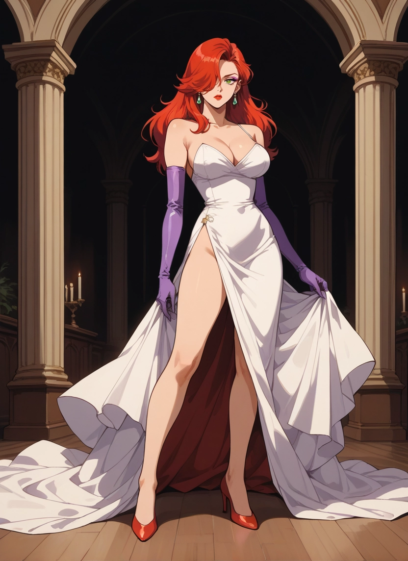 1girl, breasts, dress, gloves, jewelry, earrings · Yamete.gg