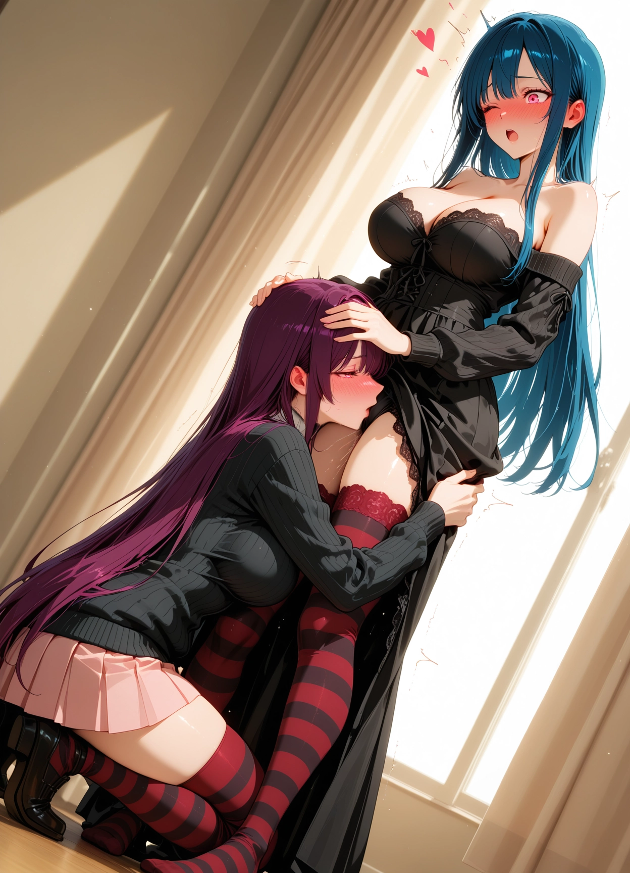 thighhighs, yuri, multiple girls, 2girls, oral, breasts