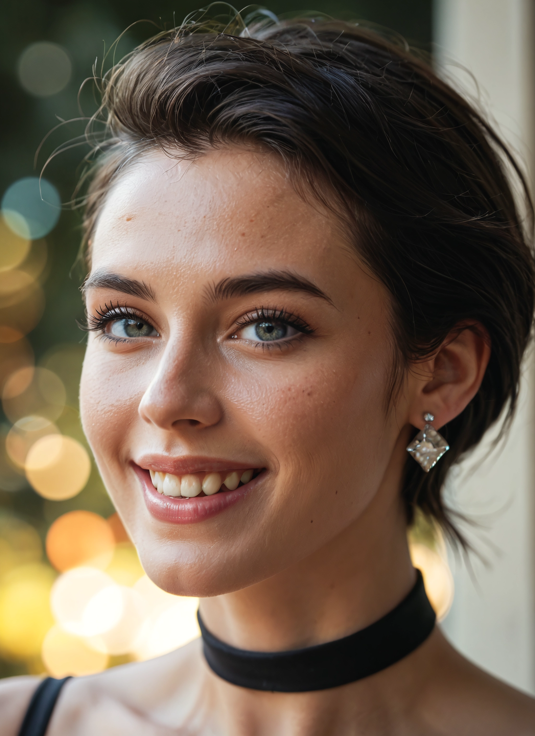 solo, 1girl, jewelry, earrings, choker, teeth · Yamete.gg