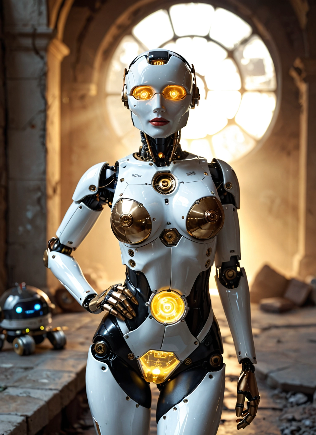 1girl, hand on hip, robot, solo, lips, breasts · Yamete.gg