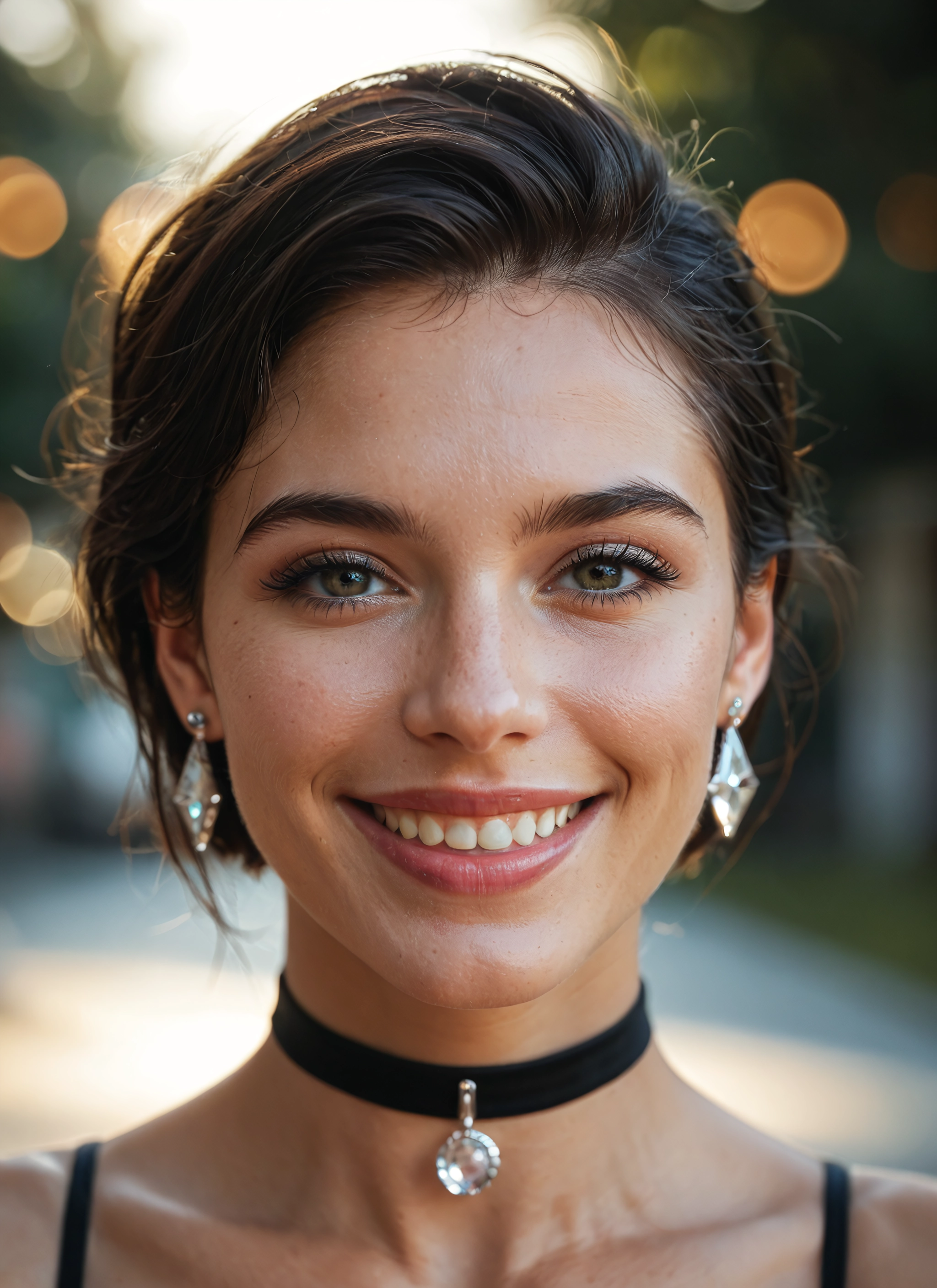 1girl, solo, jewelry, earrings, choker, smile · Yamete.gg