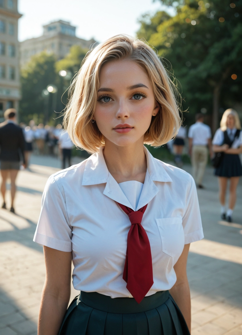 multiple girls, skirt, school uniform, solo focus, blonde hair, pleated skirt · Yamete.gg