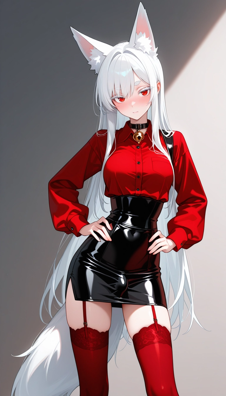 1girl, solo, animal ears, skirt, red eyes, thighhighs
