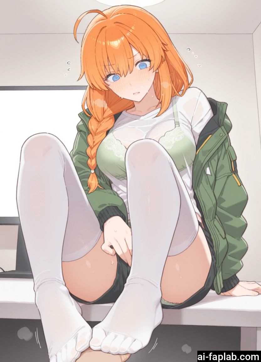 1girl, underwear, bra, thighhighs, blue eyes, braid · Yamete.gg