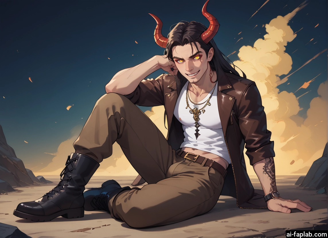 bara, 1boy, male focus, horns, solo, boots · Yamete.gg