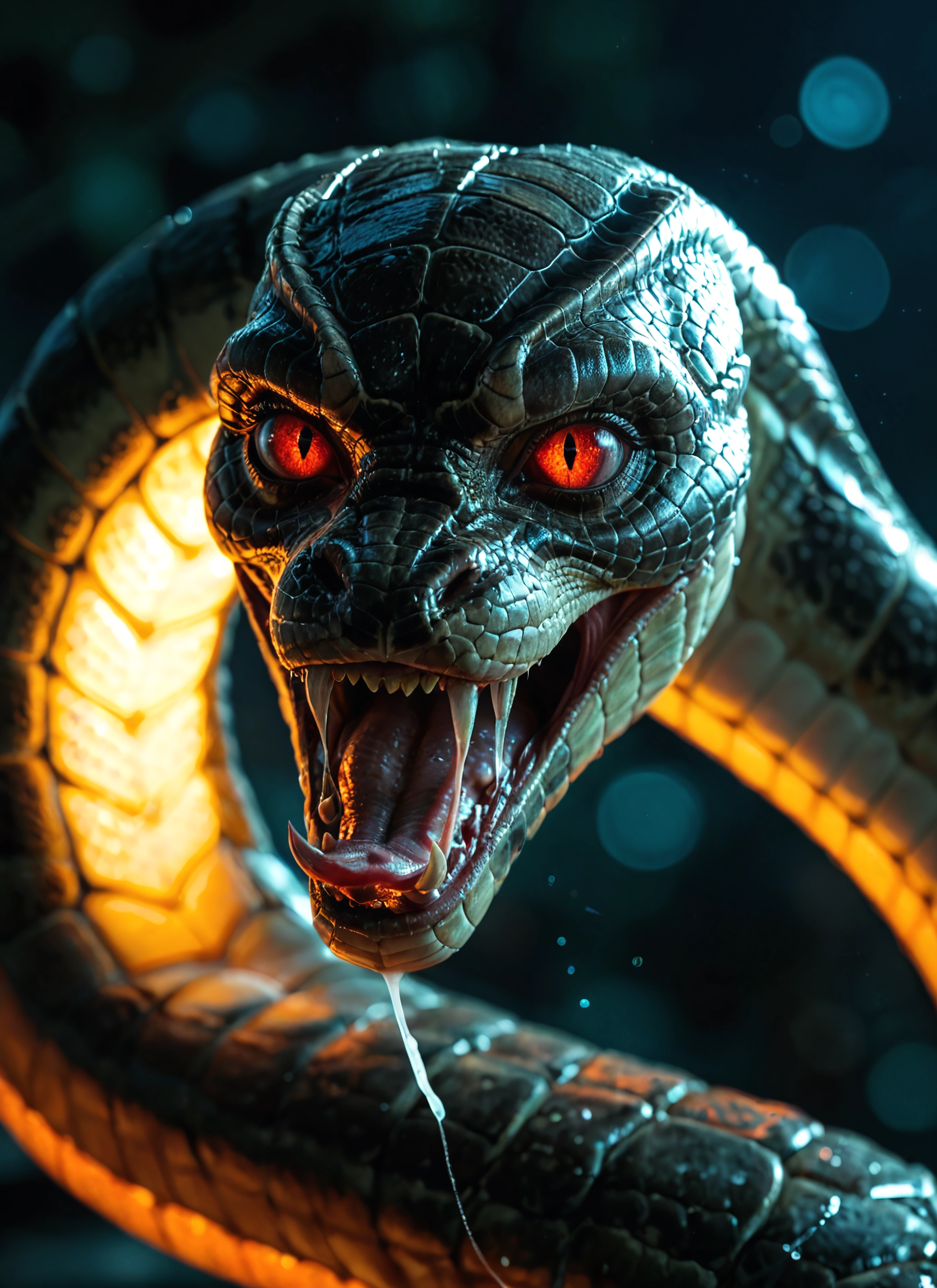 no humans, tongue, snake, open mouth, saliva, red eyes · Yamete.gg