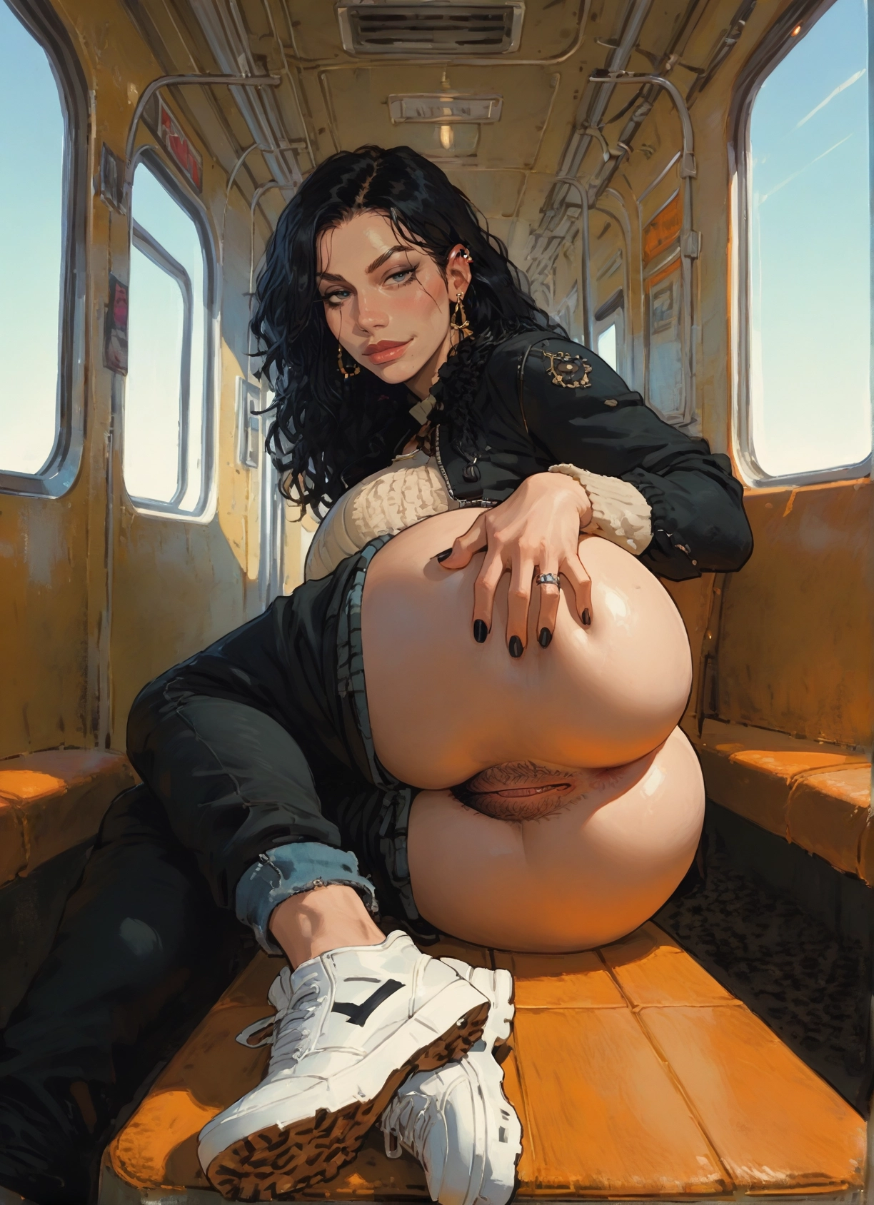 1girl, ass, solo, black hair, pubic hair, female pubic hair · Yamete.gg