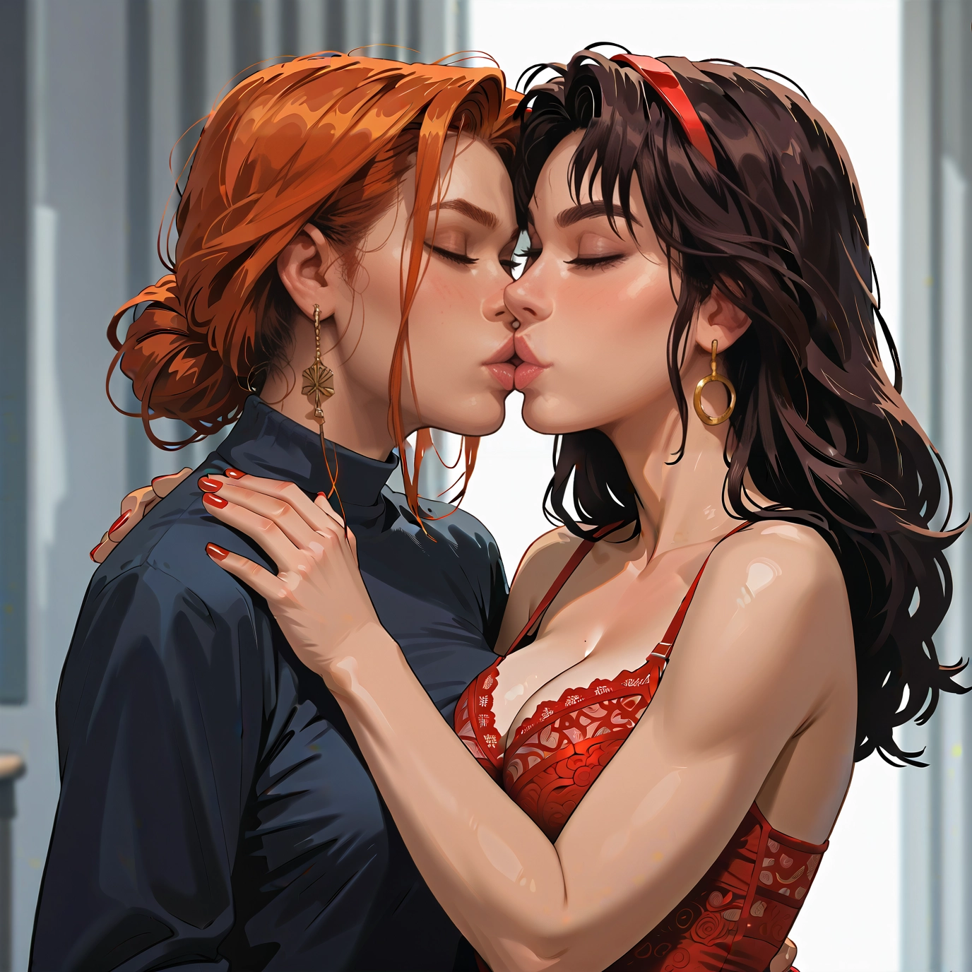 multiple girls, 2girls, yuri, breasts, jewelry, earrings · Yamete.gg