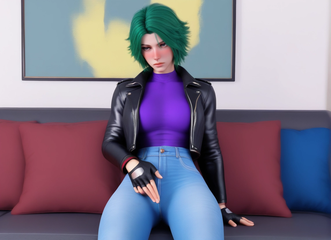 1girl, solo, gloves, pants, jacket, fingerless gloves · Yamete.gg