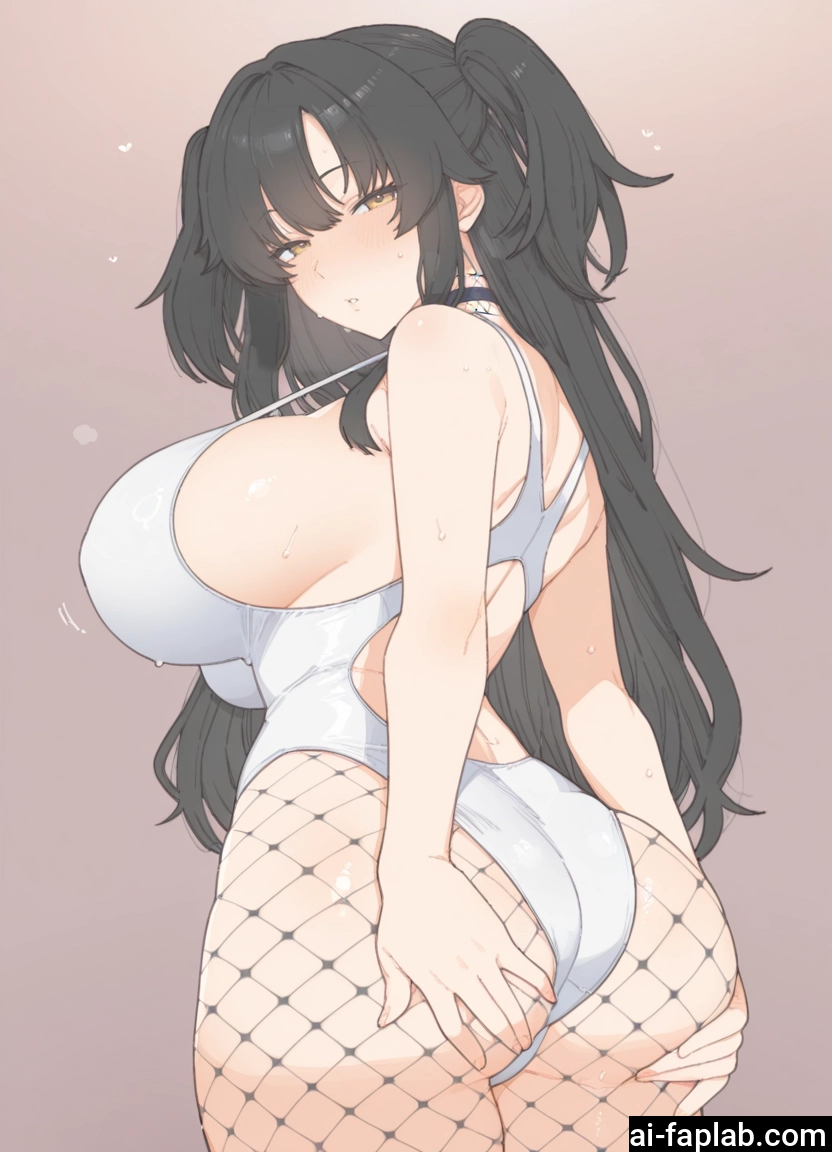 breasts, 1girl, ass, fishnets, black hair, long hair · Yamete.gg