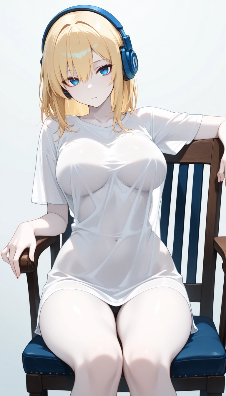 1girl, solo, breasts, headphones, blonde hair, blue eyes · Yamete.gg