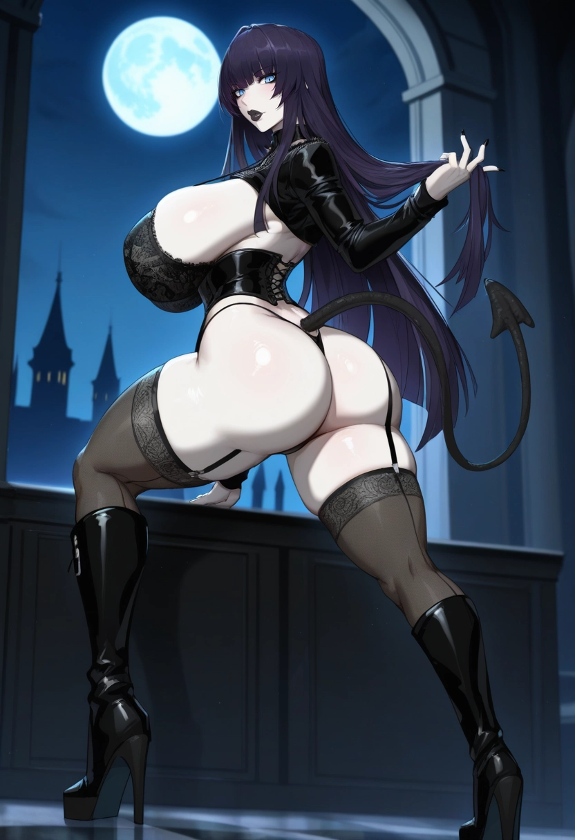 1girl, ass, breasts, night, boots, long hair · Yamete.gg