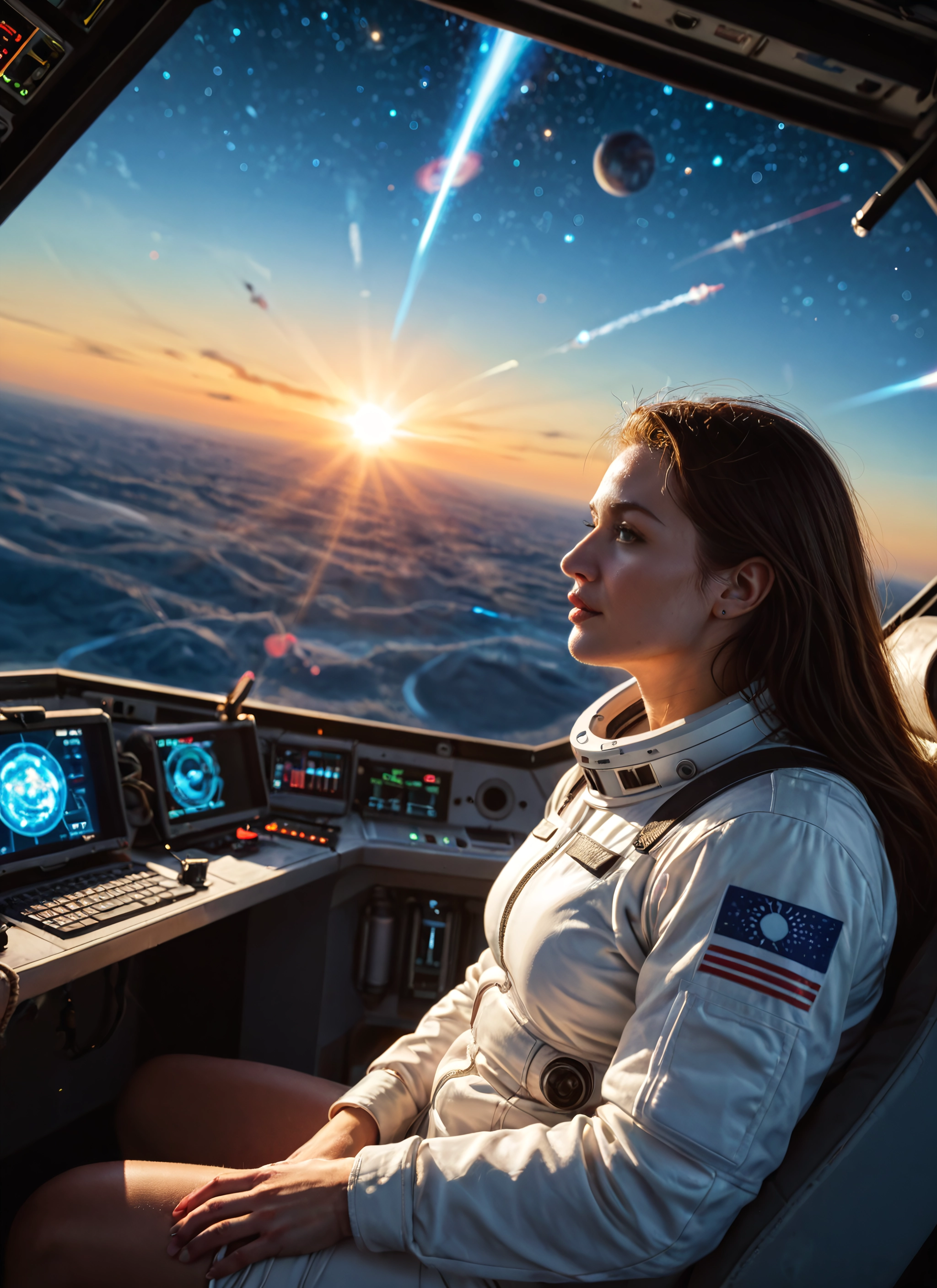 1girl, solo, long hair, spacesuit, astronaut, sitting · Yamete.gg