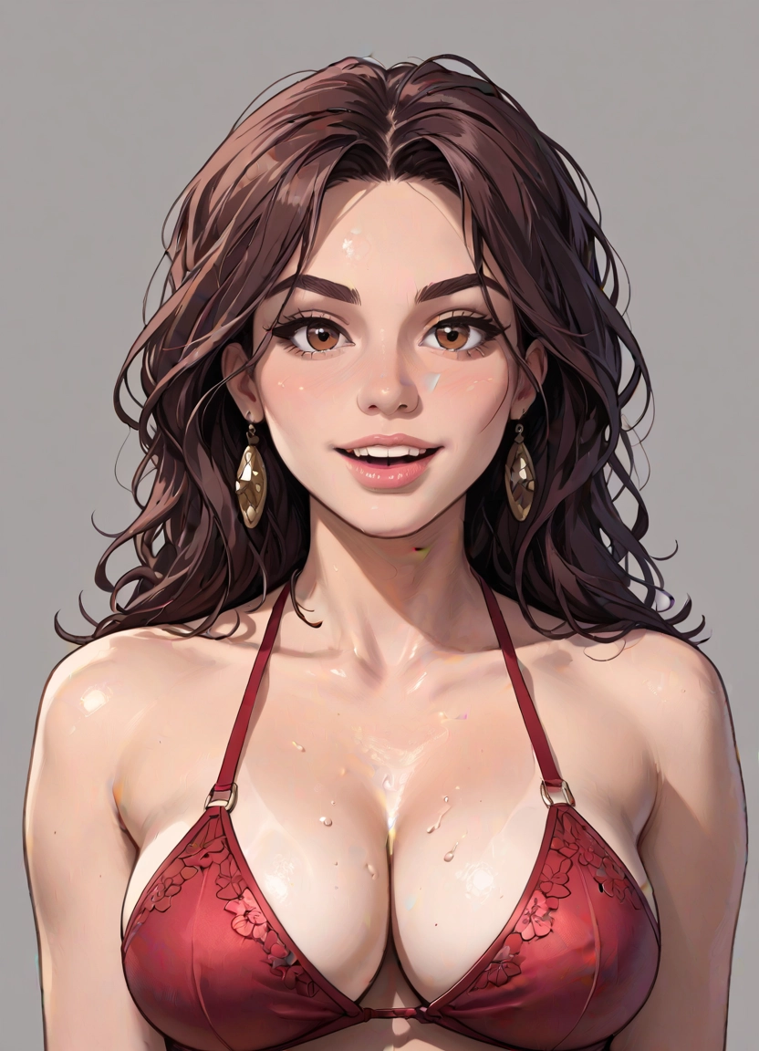 1girl, solo, jewelry, earrings, breasts, brown hair · Yamete.gg
