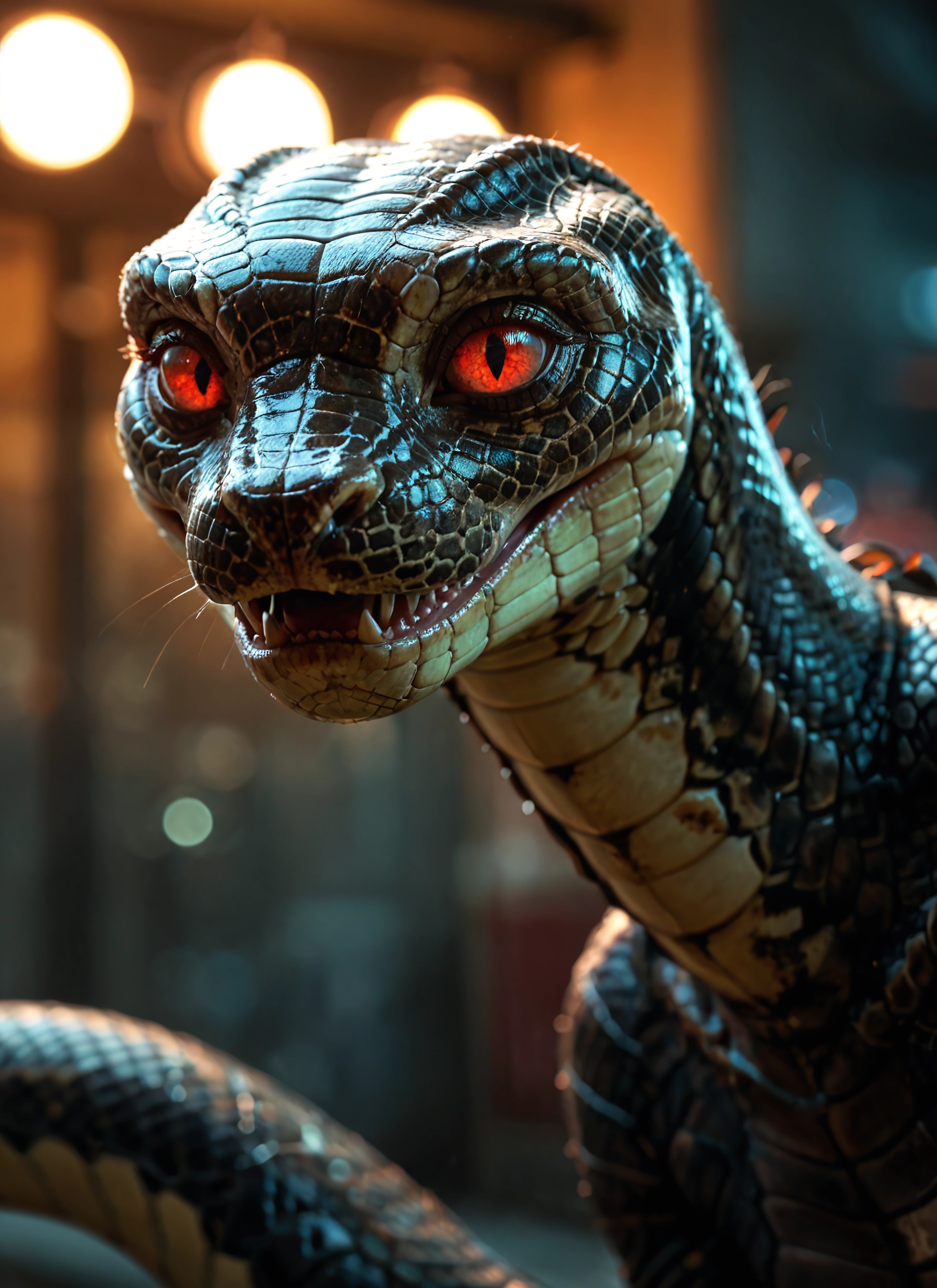 no humans, red eyes, snake, blurry, solo, scales · Yamete.gg